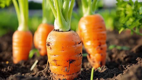 close-up of fresh carrots growing in soil