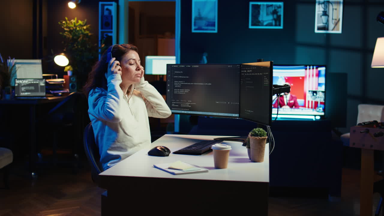 소프트웨어를 개발하는 동안 음악을 듣는 프리랜서 프로그래머