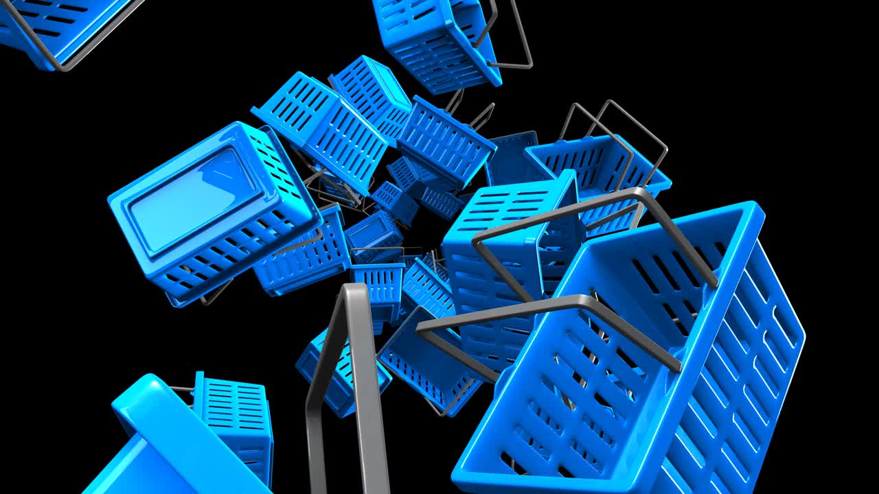 검은색 배경 에 있는 파란색 쇼핑 바구니