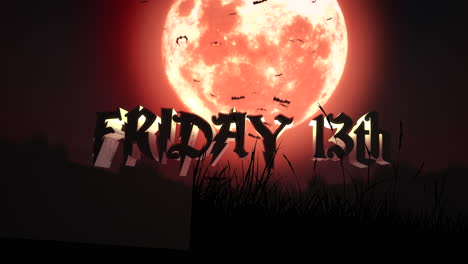 friday 13th with flying bats and big red moon in night