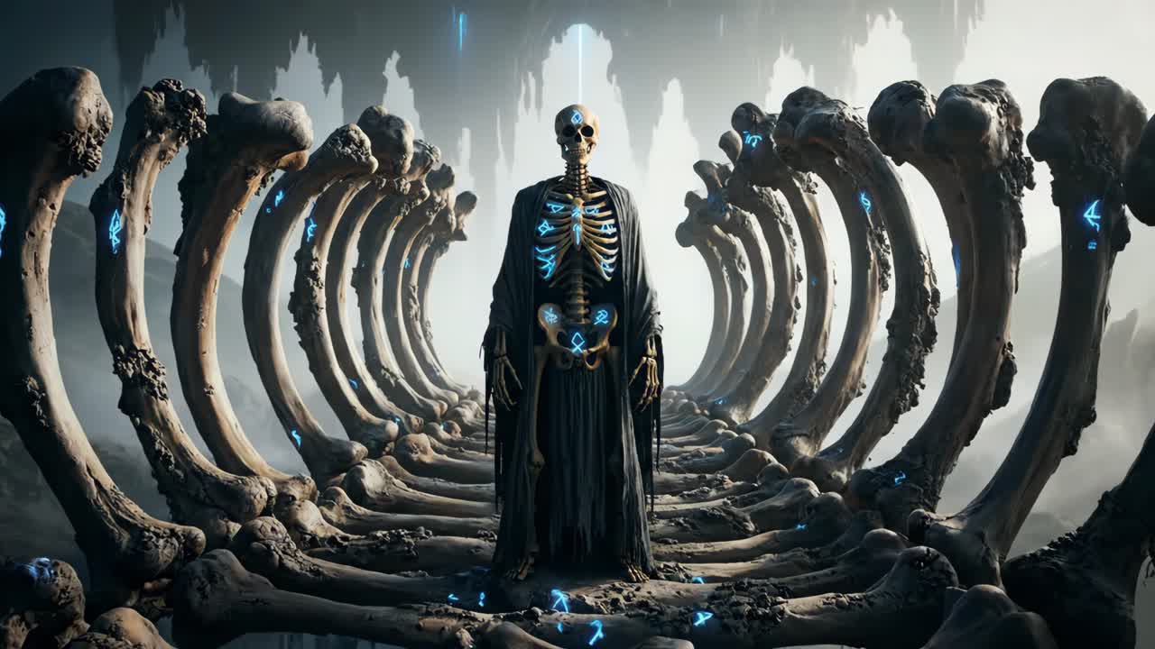 Mystical Skeleton Mage Surrounded by Bone Runes