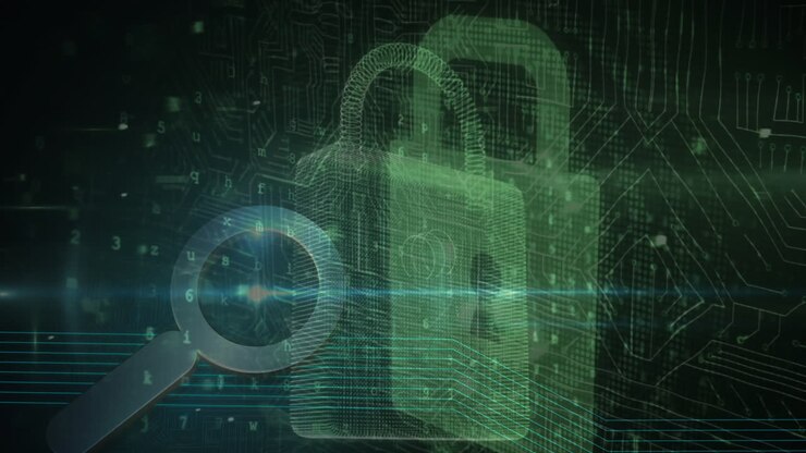 Animation of digital padlock and data processing