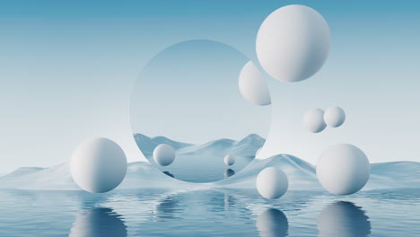 water surface with round balls background, 3d rendering.