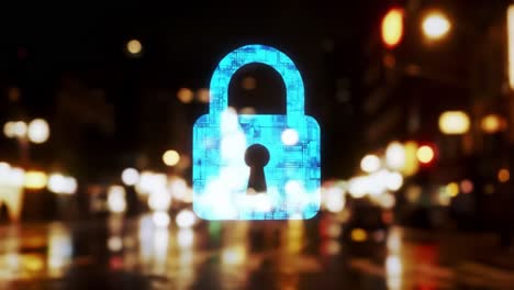 digital lock in city at night