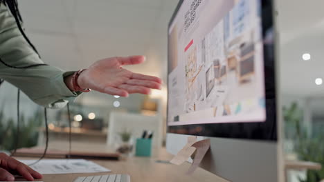 business people, hands and computer screen