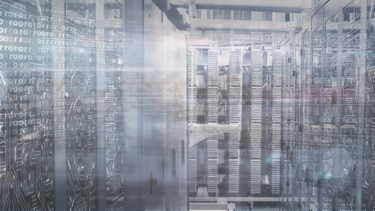 Animation of binary coding and data processing over computer servers