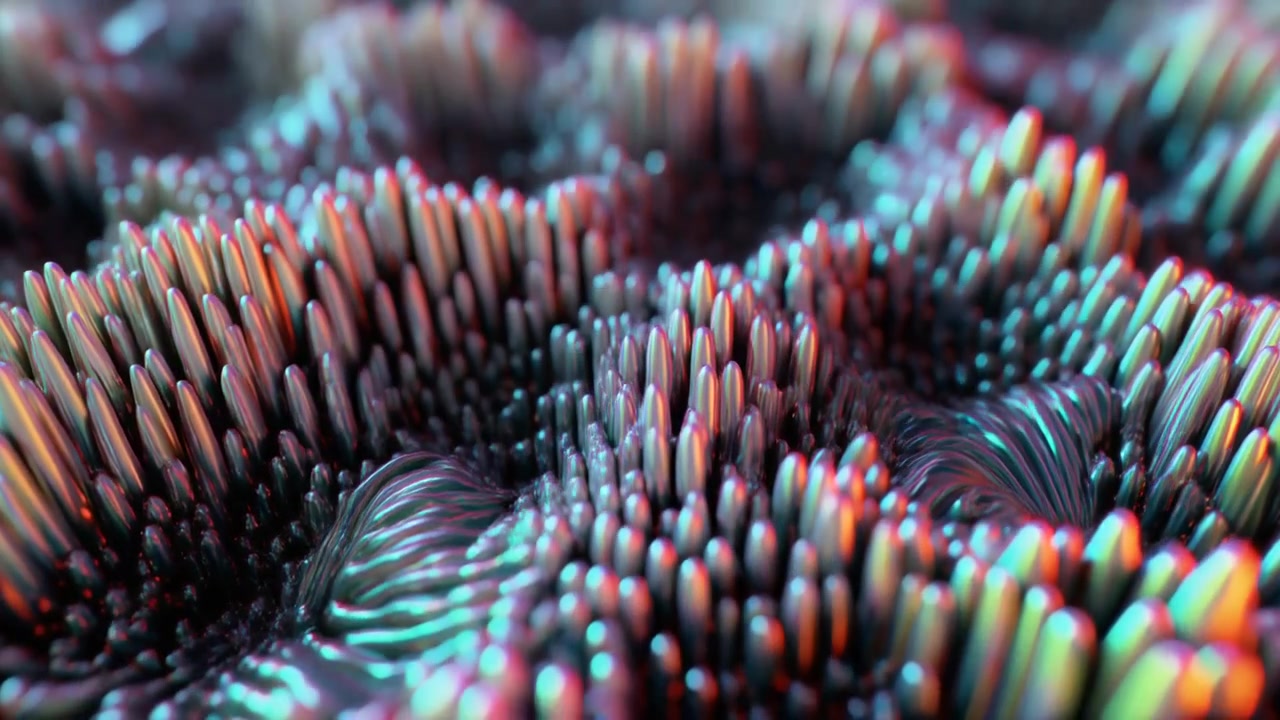 Abstract 3D Animation of Oscillating Colorful Spikes