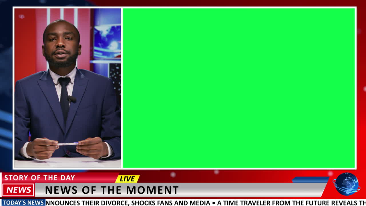 Broadcaster does report with greenscreen
