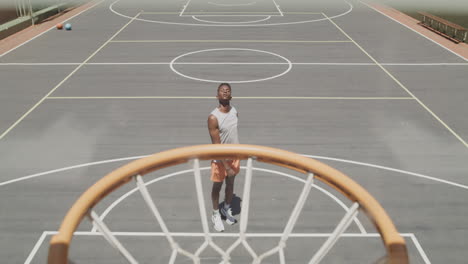 man shooting basketball on outdoor court