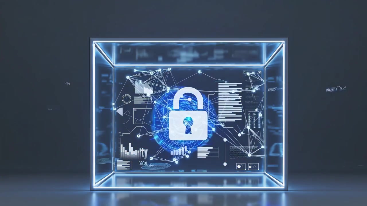 Digital Security Concept with Glowing Padlock and Data Visualization