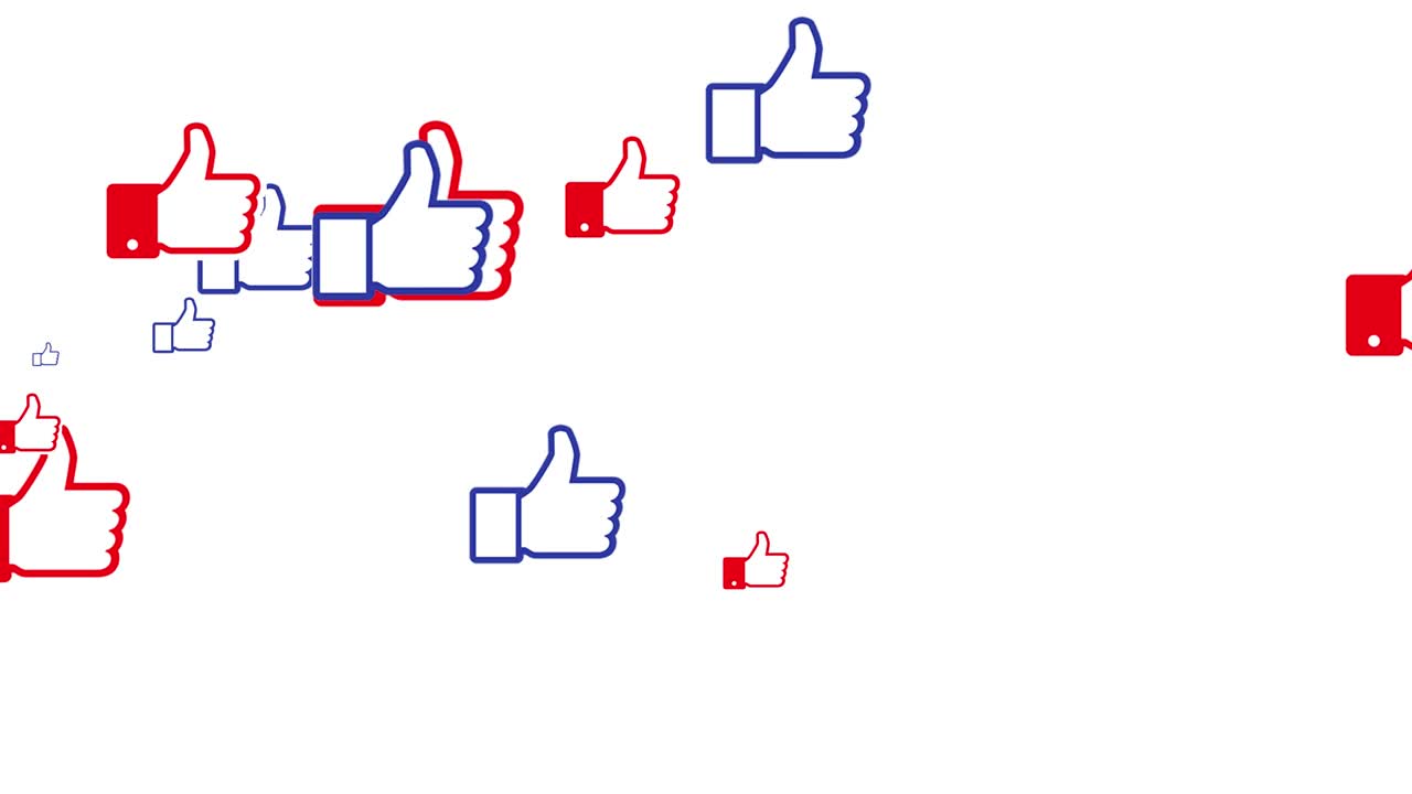 Social media Like symbol Animation with red an blue border on white background.