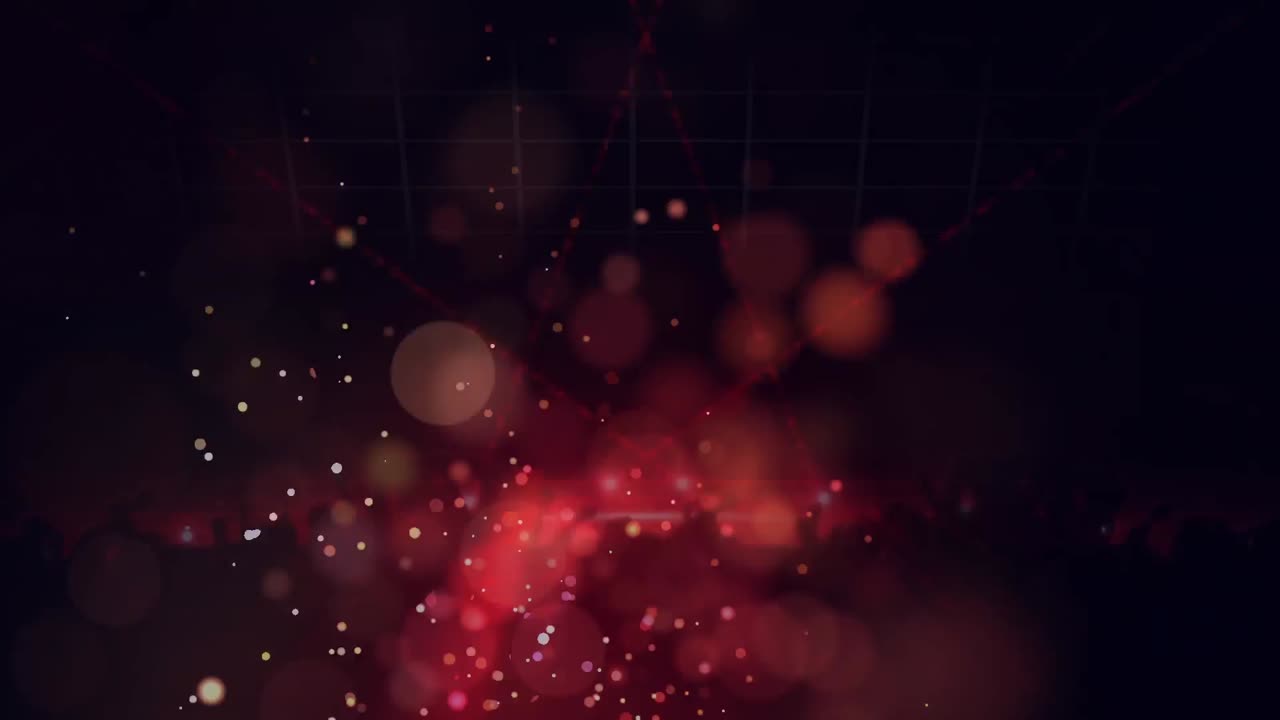 animazione di punti rossi e bianchi di luce sulla folla che balla