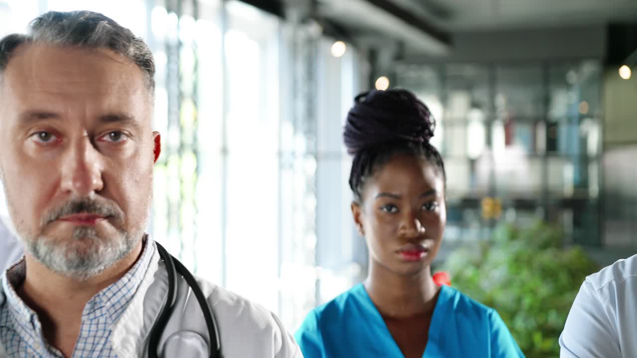 retrato de médicos multiétnicos, hombres y mujeres