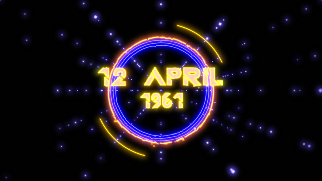 12 April 1961 with digital geometric triangles and dots in galaxy