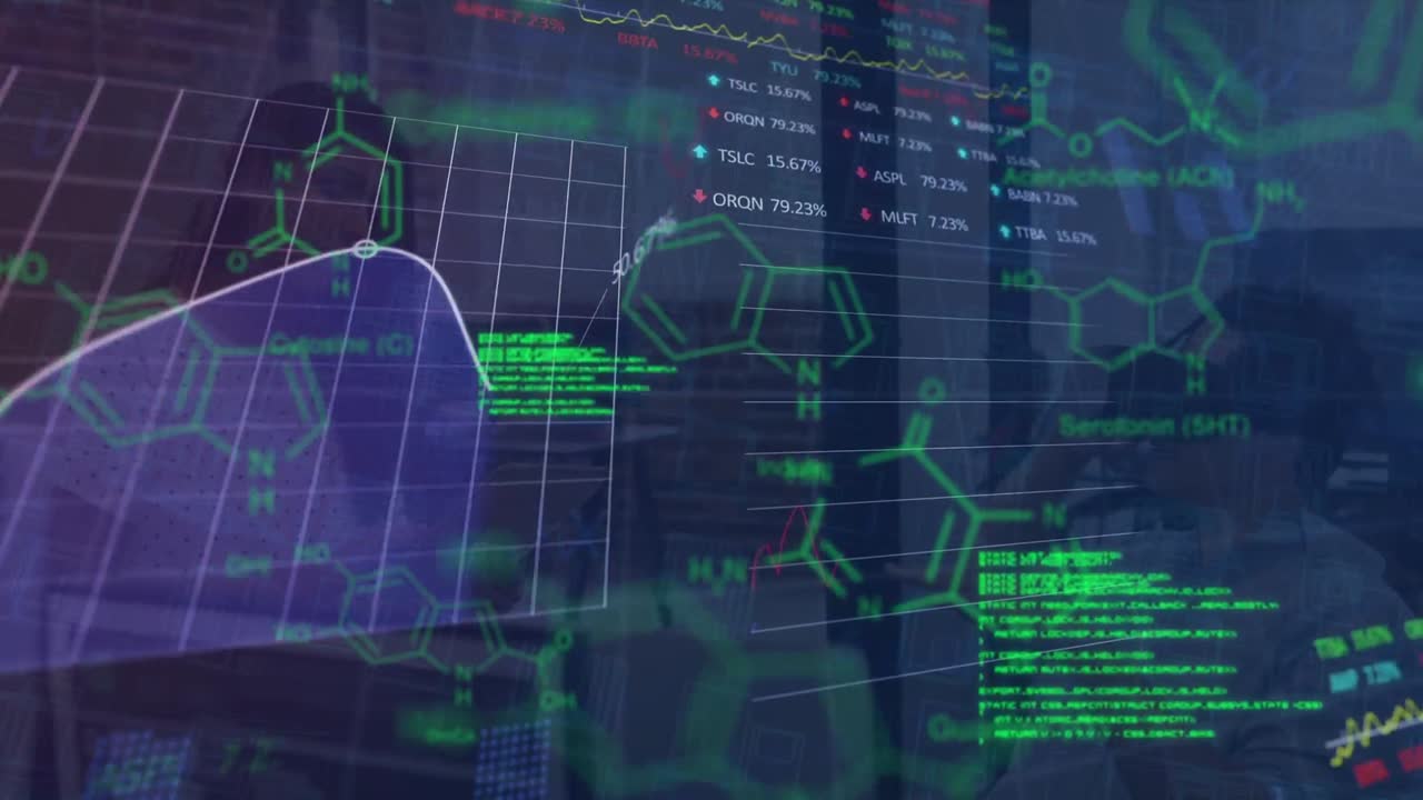 Animation of data processing over diverse business people talking