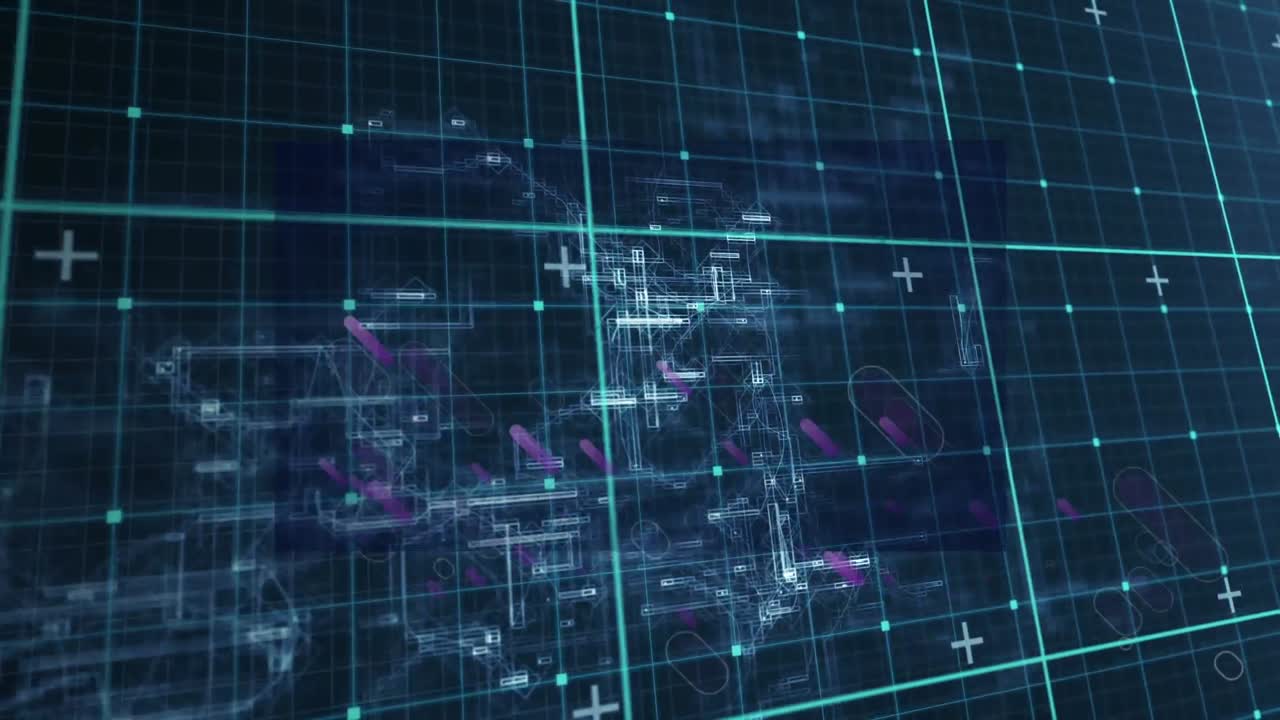 Animation of purple lines over shapes