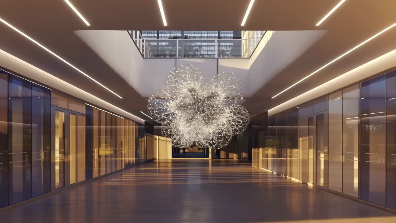 Modern hallway with unique spherical light fixture