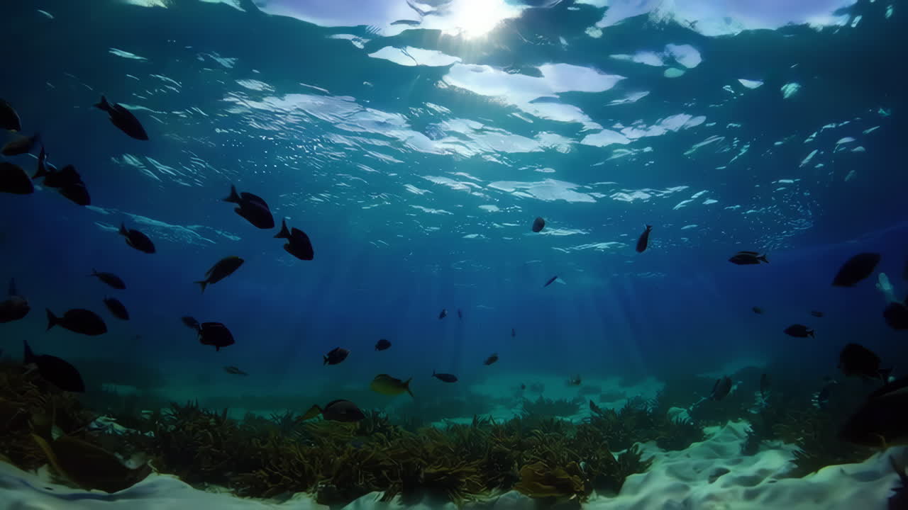 Escuela de peces bajo el agua.