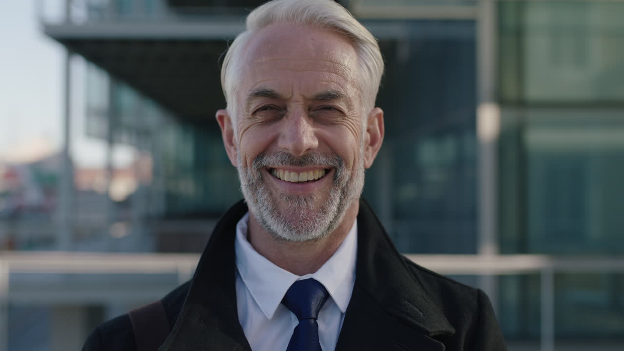 retrato de un hombre de negocios alegre líder en el negocio corporativo de la ciudad