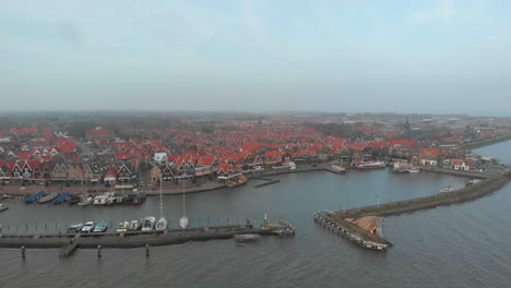 port of volendam fisherman boat in netherlands port closeup