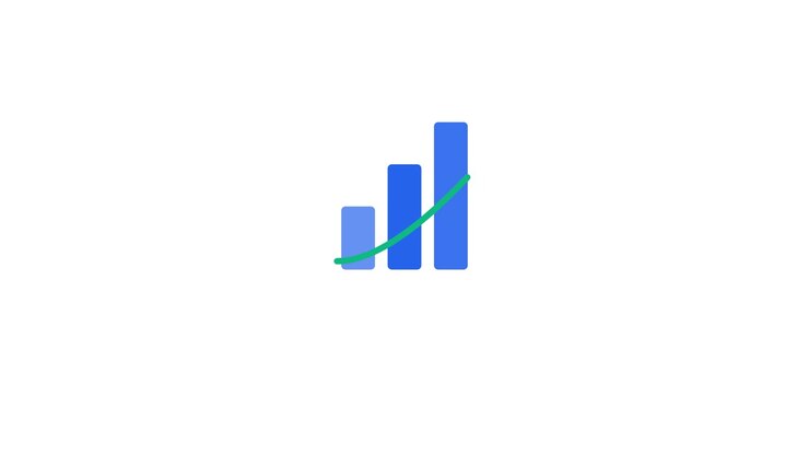 Animert stolpediagram som viser forretningsvekst med en oppadgående trendlinje