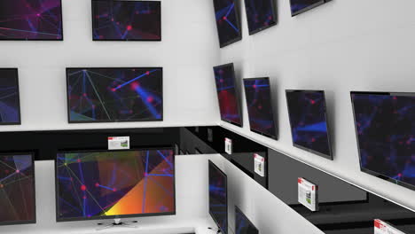 animation of connections over wall with tv screens