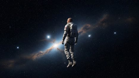 a deep space explorer: an astronaut floating among the stars, gazing at the distant galaxy and cosmic wonders, evoking a sense of wonder and discovery in the universe