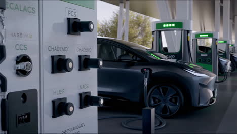 electric vehicle charging at a modern station with multiple ports