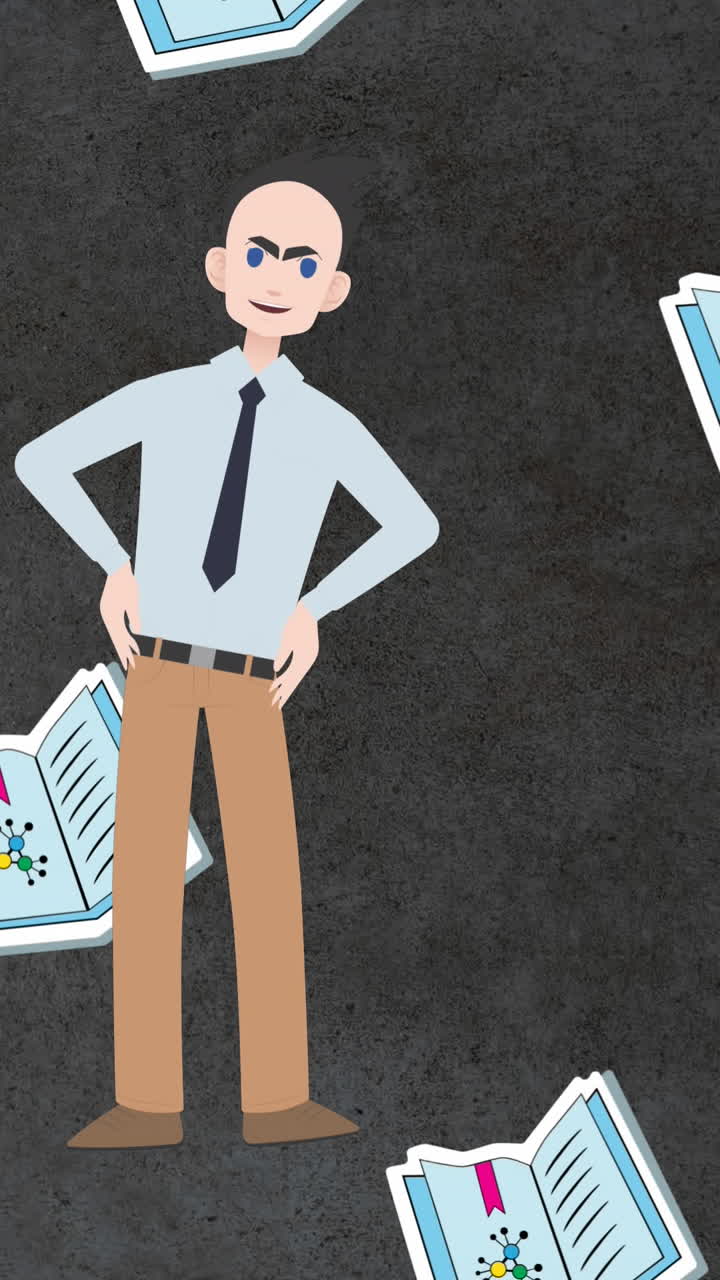 Animation of man talking over notebook icons | Premium Stock Video Footage