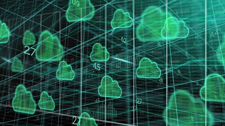 Animation of clouds, data processing over computer servers