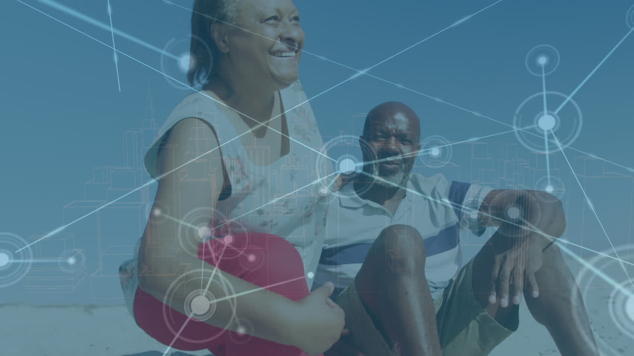 휴일에 행복한 다양한 노인 커플에 대한 연결의 애니메이션