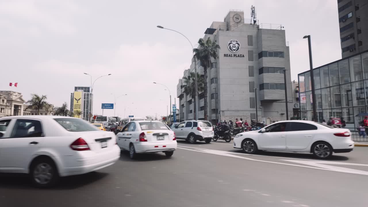Cars are Jammed in Traffic Around Centro Cívico in Lima, Peru - POV