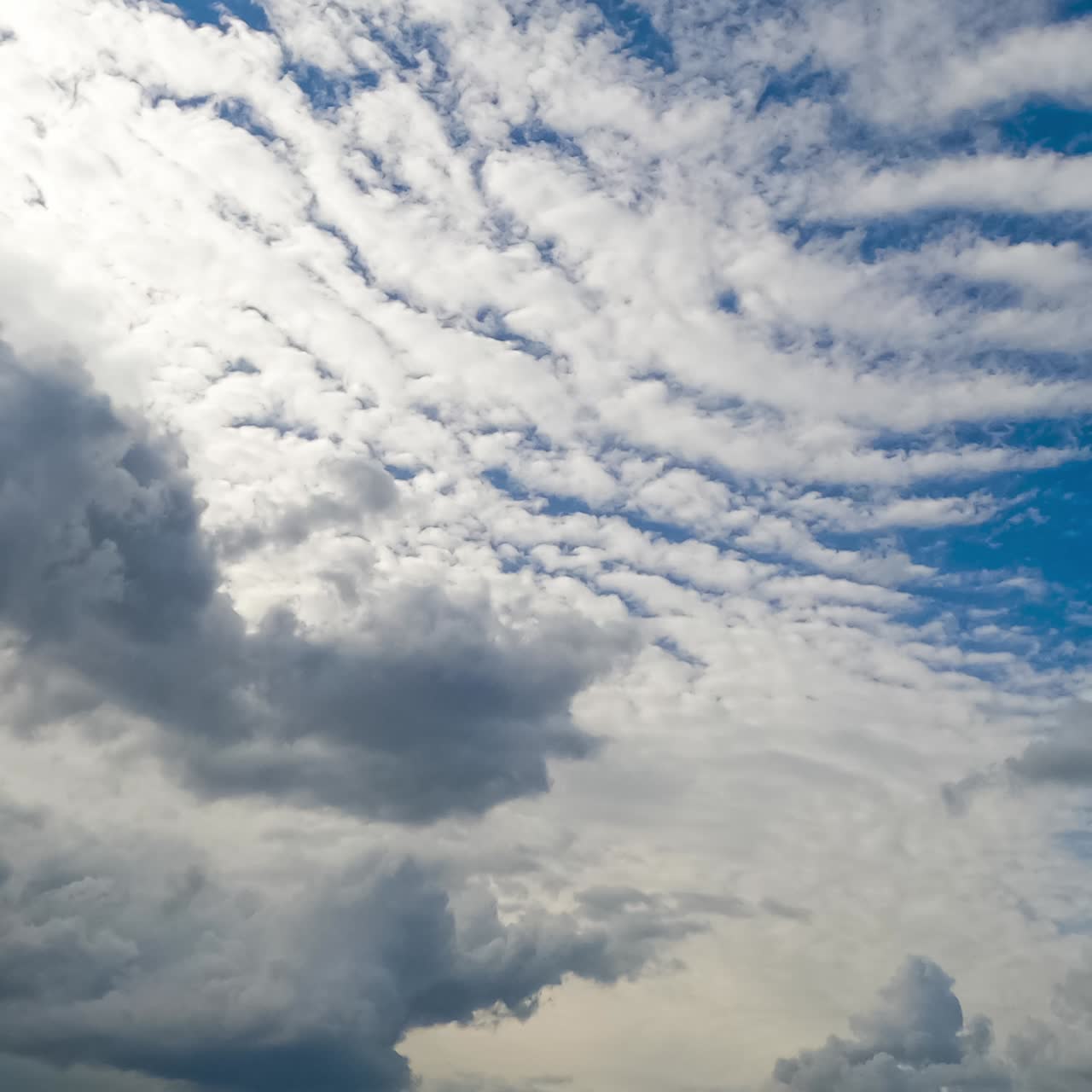 Bright white shining clouds lit by the hot summer sun. Cumulus and spindrift clouds moving in the sky timelapse