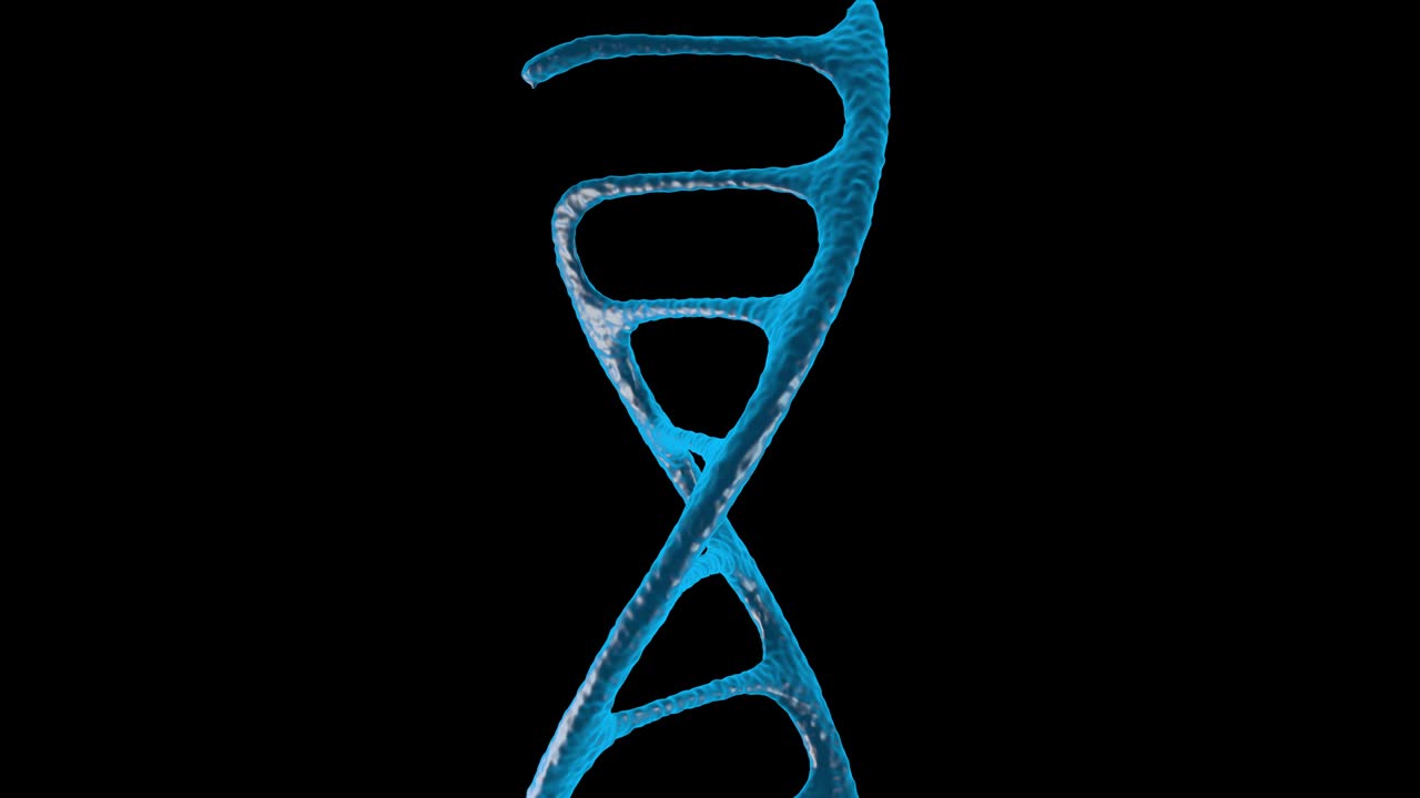 animación 3d del crecimiento del adn en el fondo negro. la lente se desliza de abajo hacia arriba.