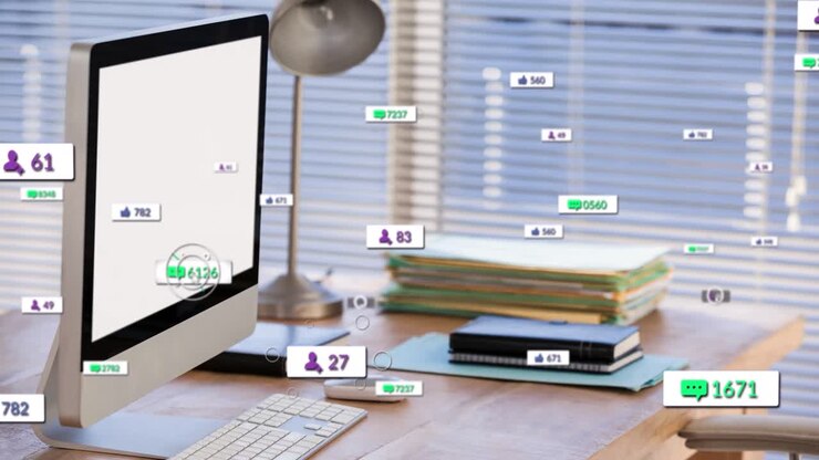 Animation of media icons over office