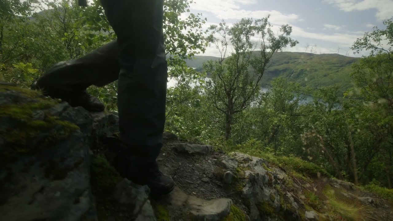 POV Hiker Feet Walking Rocky Trail