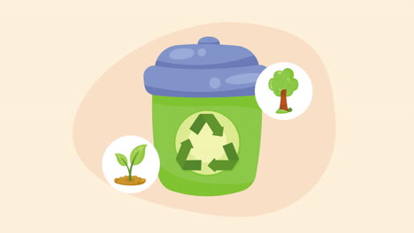 recycle arrows in waste bin animation