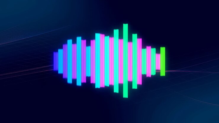 Abstrakt digital audio-equalizer med pulserende neonbjælker