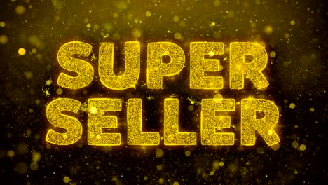 texto super vendedor en el brillo dorado partículas de brillo de animación.