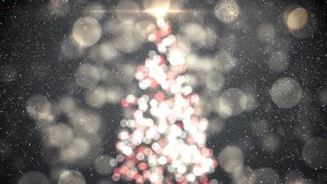 animation of snow falling over christmas tree with spotlight background