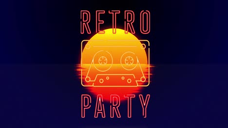 Animation-of-retro-party-text-over-sea-and-sun