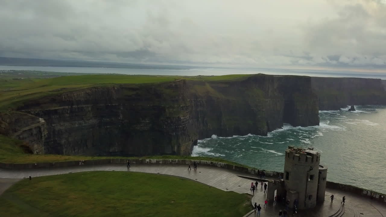 Flying over the castle tower at Cliffs of Moher4K 29fps