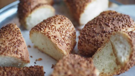 close up of turkish bread with sesame seeds