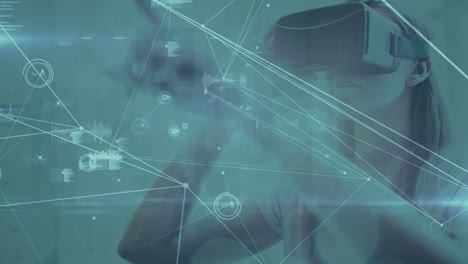 animation of network of connections over woman wearing vr headset
