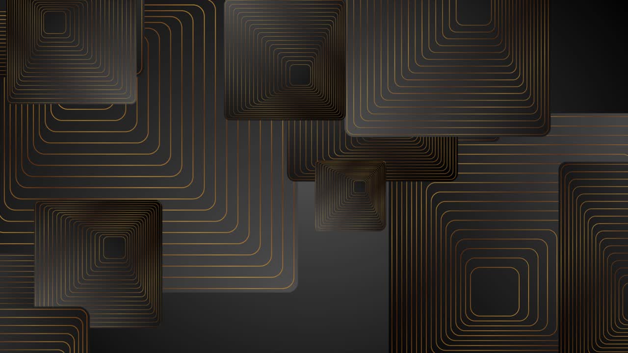 fondo de movimiento abstracto negro con cuadrados dorados