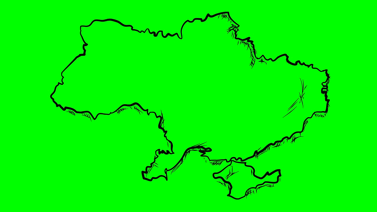 Ukraine drawing outline map on green screen isolated whiteboard