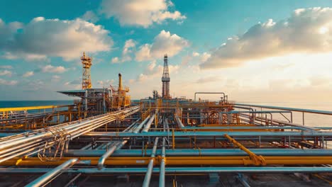 offshore oil and gas platform at sunset