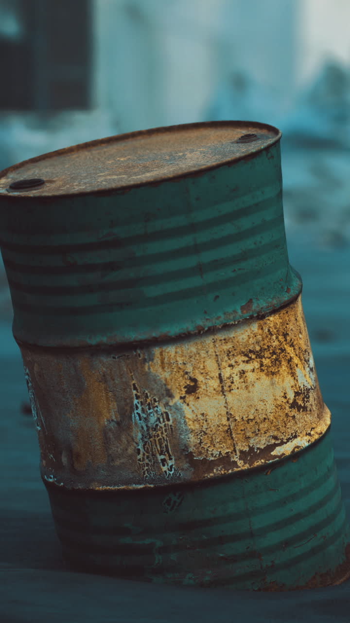 Rusty barrel in an abandoned urban environment reflecting decay and neglect