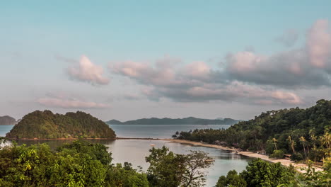 static timelapse shot of clouds over an island and beach in palawan
