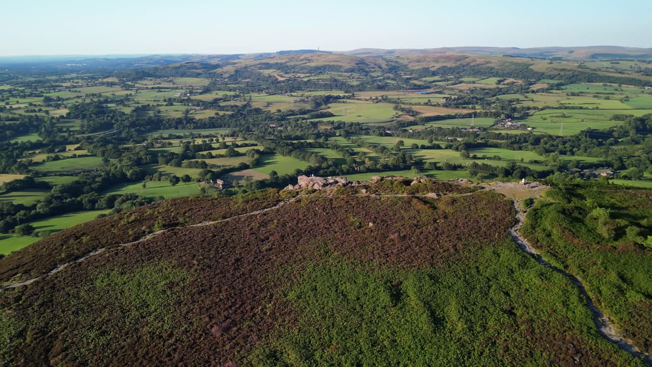 The stunning spiritual Cloud at Bosley on a full moon weekend at sunset , Staffordshire UK - drone clockwise rotate